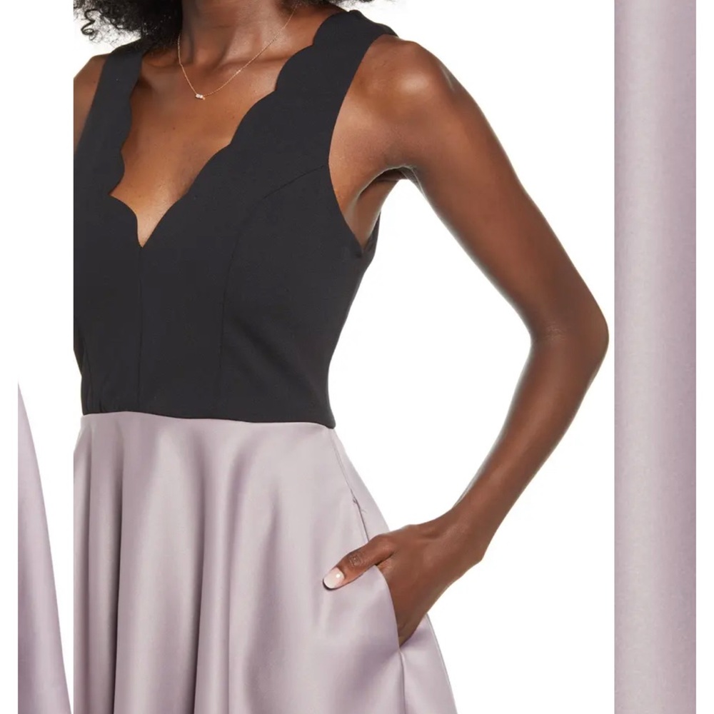 Speechless Scalloped V-Neck Black and Mauve Satin dress Size 5